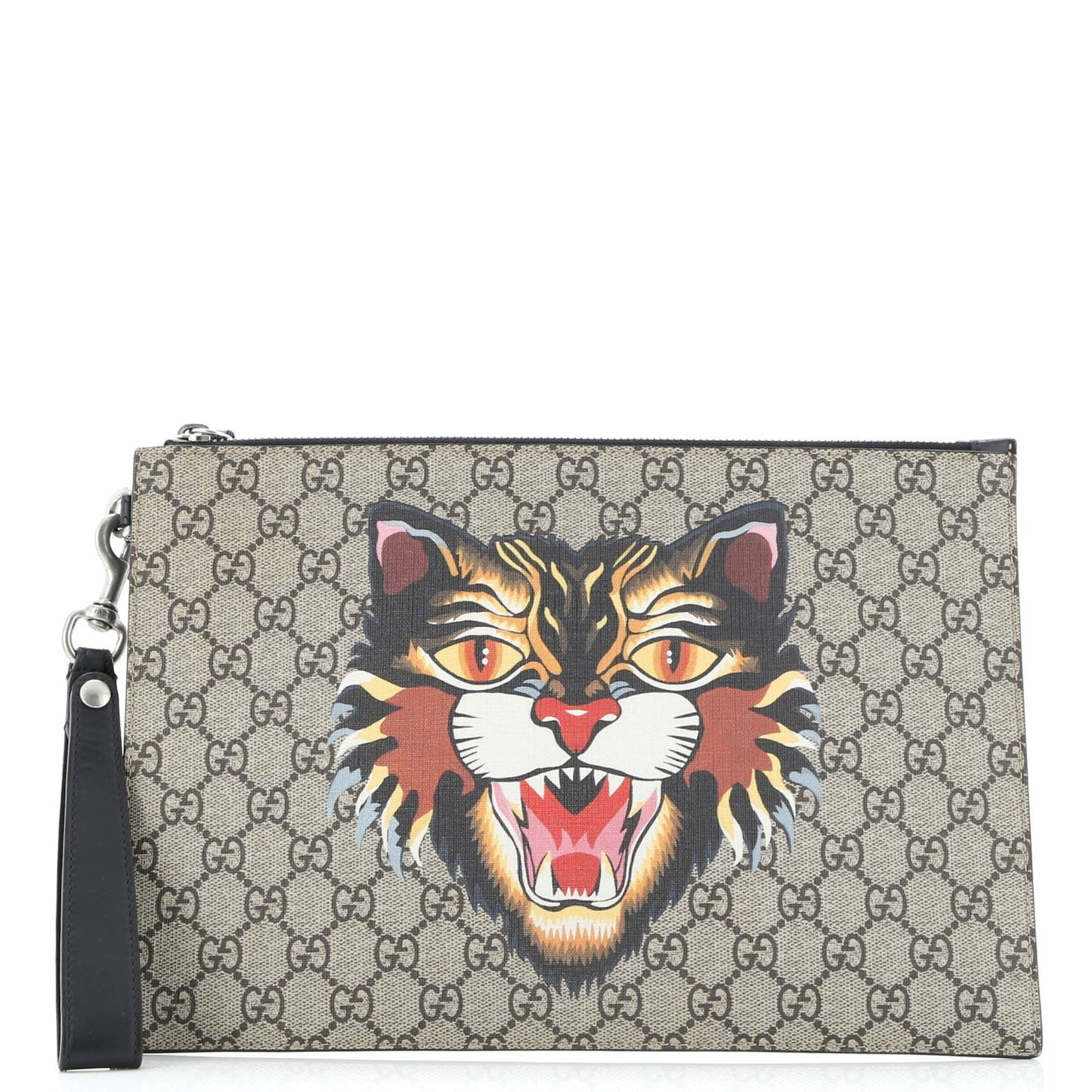 Gucci Zipped Pouch Angry Cat Gg Coated Canvas Large