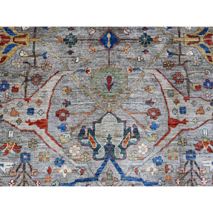 9'X12' Gray Peshawar With Bijar Garus Design Hand Knotted Pure Wool Rug