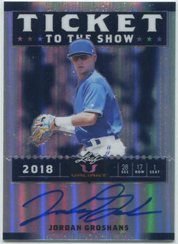 Jordan Groshans 2018 Leaf Valiant Ticket To The Show Autographed Navy Parallel R