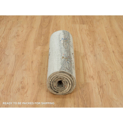2'7"X8' Linen White Wool Hand Knotted Lori Buft Modern Striae Runner Rug