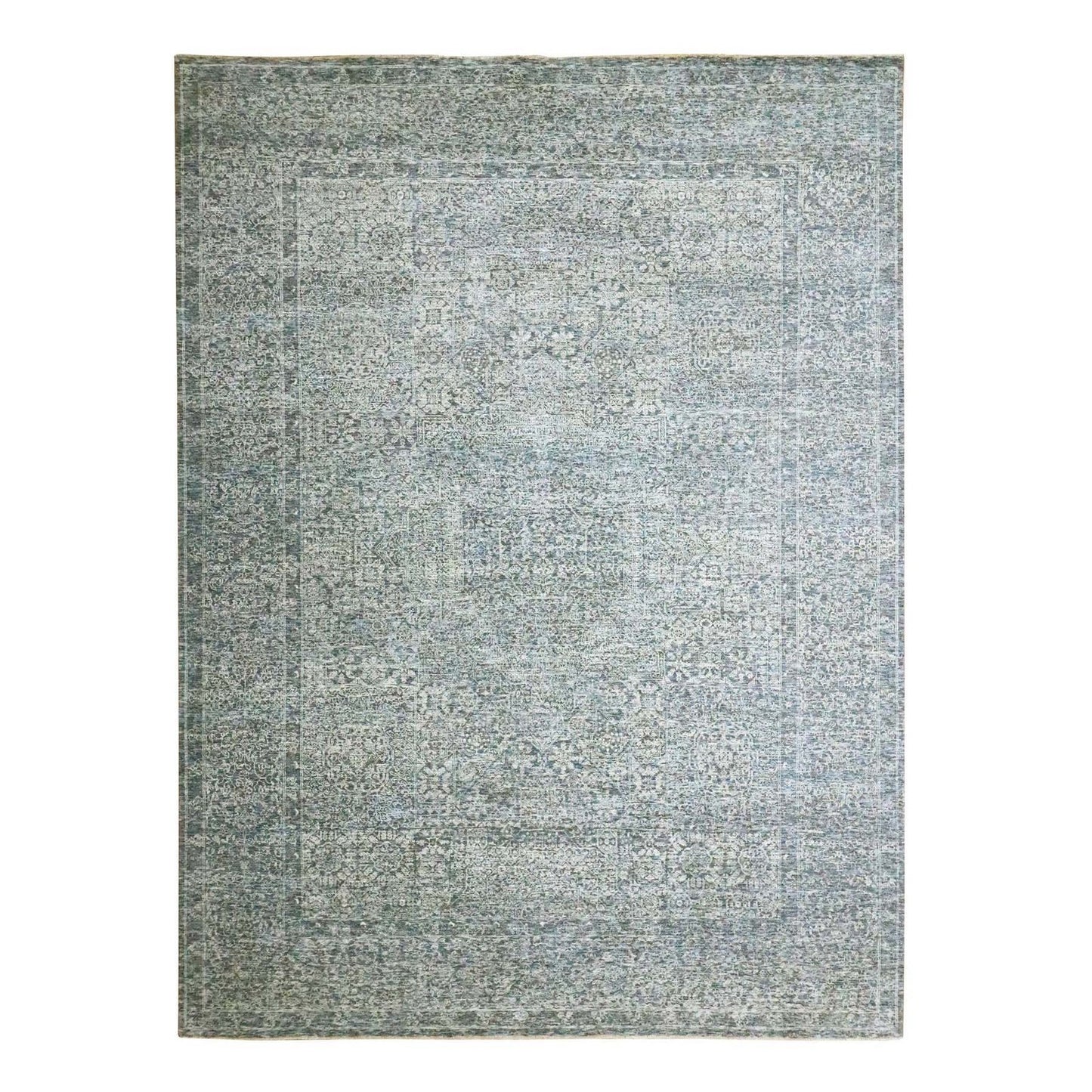 9'X12' Blue 14Th Century Influence Mamluk Design Hand Knotted Wool Rug