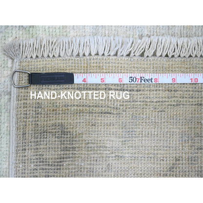2'9"X9'7" Gray Angora Oushak Leaf Design Hand Knotted All Wool Runner Rug