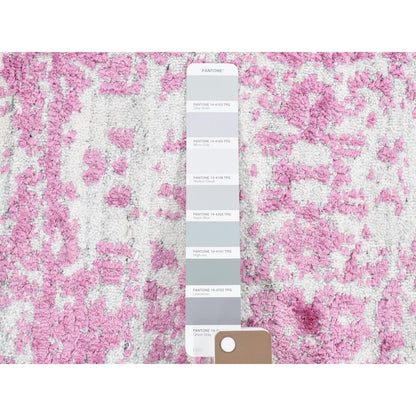 2'X3' Pink Fine Jacquard Hand Loomed Wool And Plant Based Silk Mat Rug