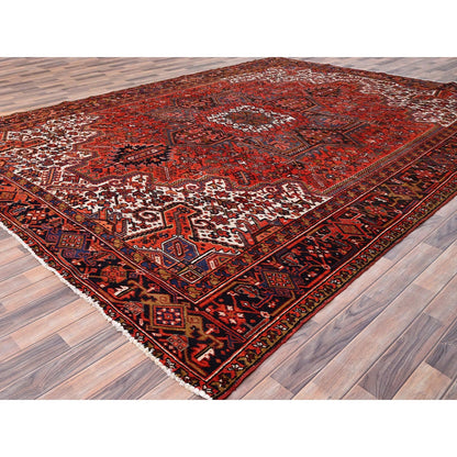 10'X13'2" Red Pure Wool Hand Knotted Semi Antique Zoroastrian Heris Rug