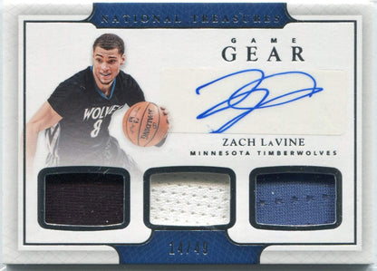 Zach Lavine Autographed 2016 - 2017 Panini National Treasures Triple Jersey 14/4