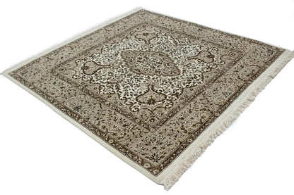 ft Hand-Knotted Kirman Square Rug Plush Wool Oriental Carpet Floral Design 5X5
