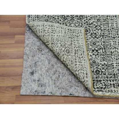 2'8"X10' White Mamluk Dynasty Design Undyed Wool Hand Knotted Runner Rug