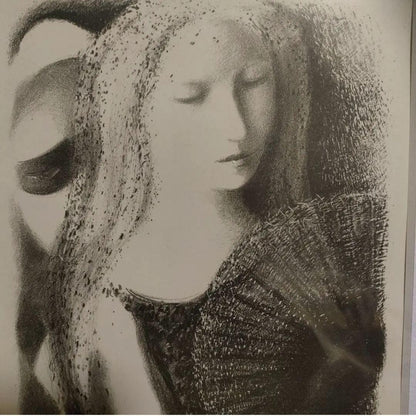 Framed - Ludmila Jirincova Signed Lithograph Woman Portrait Czech Modernist Art