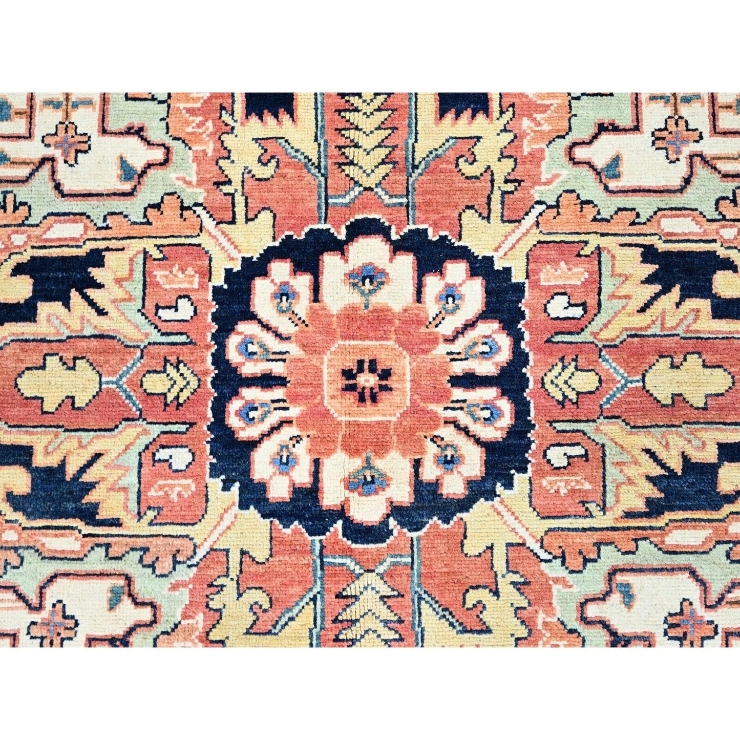9'1"X12' Indian Red Hand Kontted Wool Afghan Seeripe Heris Design Rug