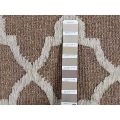 7'10"X9'9" Brown Moroccan Crisscross Design Pure Wool Hand Knotted Rug