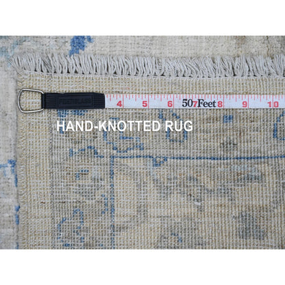 2'6"X7'10" White Hand Knotted Washed Out Peshawar 100% Wool Runner Rug