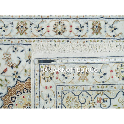 2'8"X8'4" Powder White Wool Hand Knotted Nain Design 250 Kpsi Runner Rug