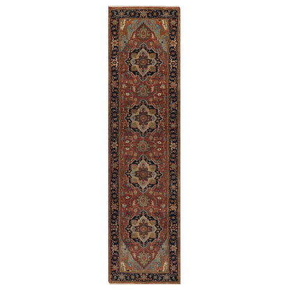 2'7"X10' Red Antiqued Fine Heris Re-Creation Hand Knotted Wool Runner Rug