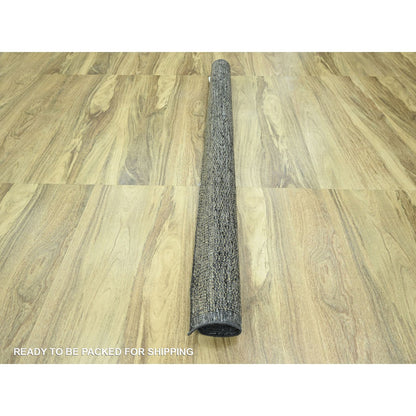 6'X9'3" Brown & Black Oxidized Grass Design Hand Knotted Pure Wool Rug