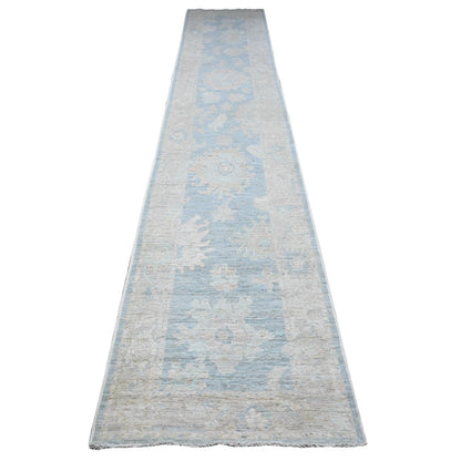 2'9"X15'4" Riviera Blue Afghan Angora Oushak Xl Runner Oriental Rug