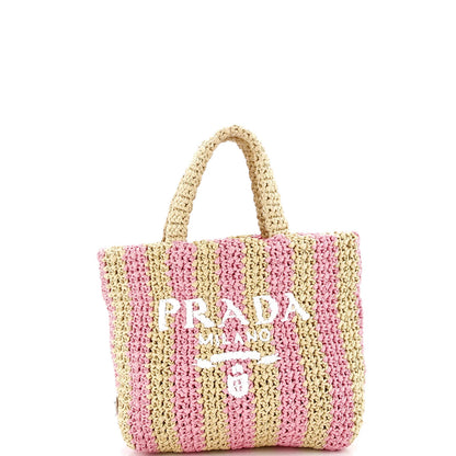 Prada Logo Tote Raffia Small