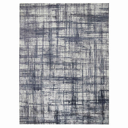 10'X13'9" Black Modern Erased Lines Design Wool And Silk Hand Loomed Rug