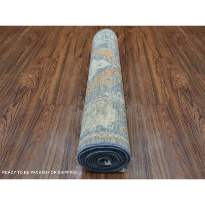 2'9"X9'9" Dark Gray Angora Oushak Wool Hand Knotted Runner Oriental Rug