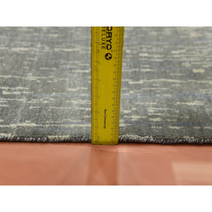 2'6"X12'6" Gray Modern Ombre Design Hand Knotted Soft Wool Runner Rug
