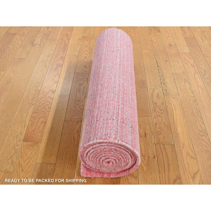 2'8"X13'6" Pink Wool And Silk Loomed Knotted Gabbeh Runner Oriental Rug