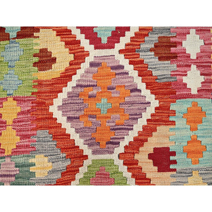 2'8"X8' Colorful Afghan Kilim 100% Wool Rug Flat Weave Hand Woven Runner