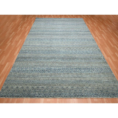 9'X12'2" Gray Kohinoor Small Repetitive Design Soft Wool Hand Knotted Rug