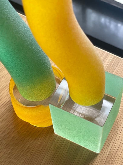 Glass Object Sculptures Orange Yellow Green Baku Takahashi Frosted Art Interior