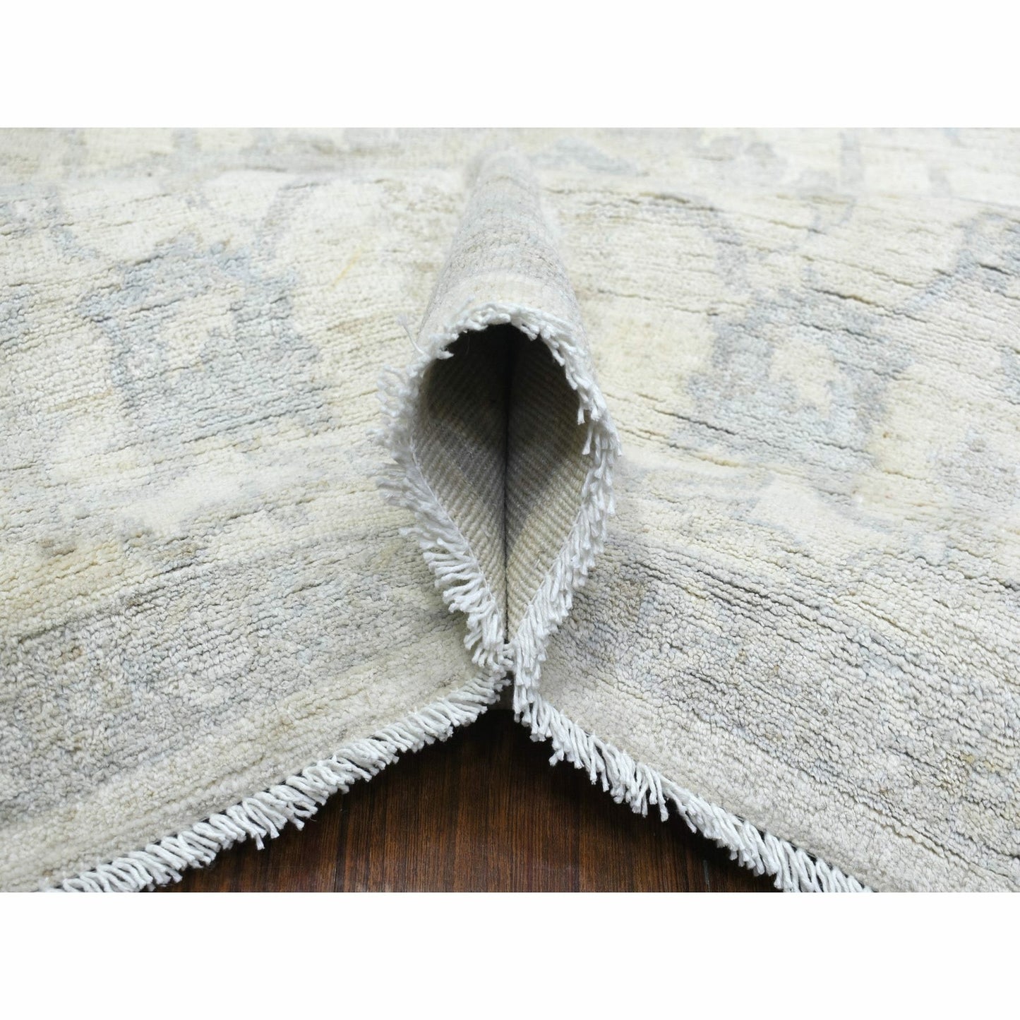 8'3"x9'8" Ivory White Wash Peshawar Organic Wool Hand Knotted Rug