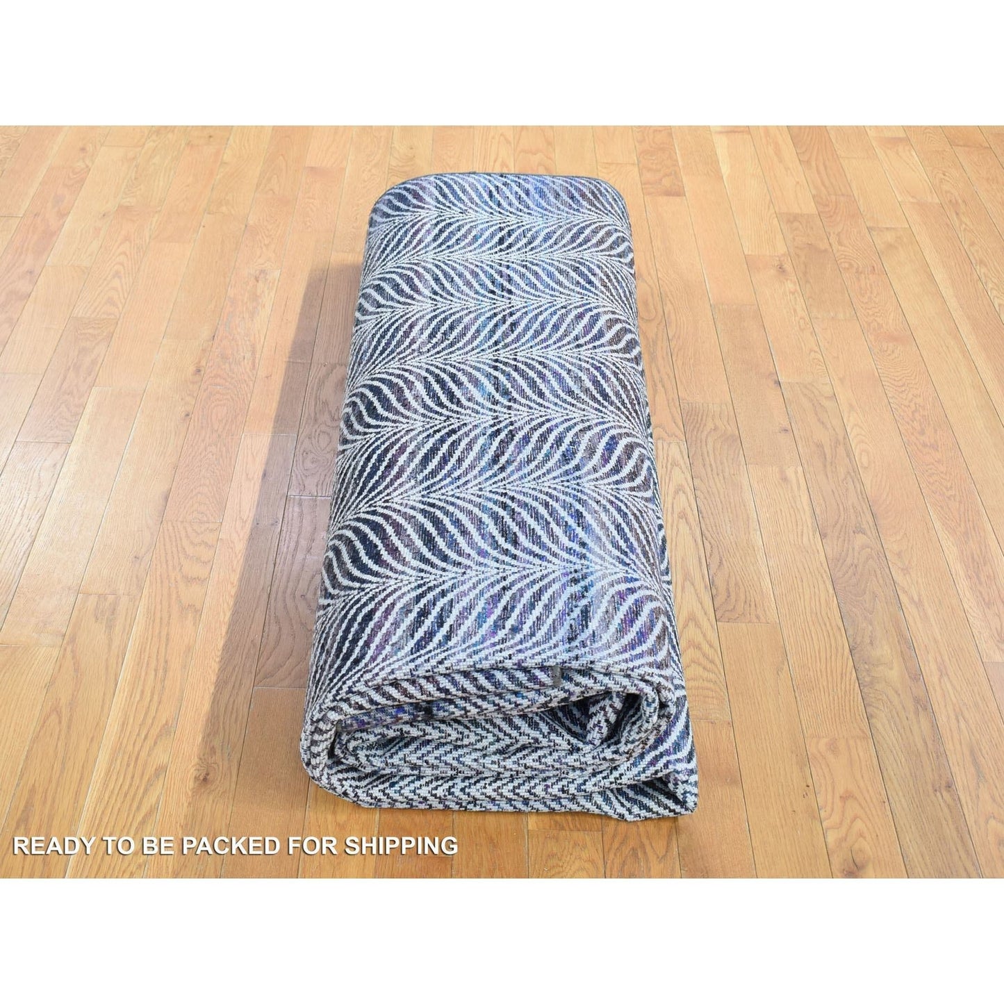 9'X12'2" Colorful Modern Leaf Design Silk And Wool Hand Knotted Rug