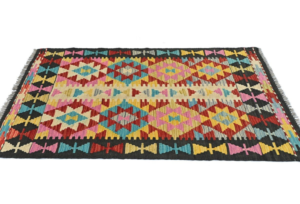 Rug Geometric Design Reversible Small Kilim Oriental Carpet Multicolored