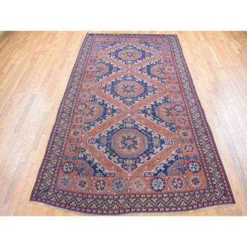 7'X11' Cinnamon Red Antique Caucasian Soumak Pure Wool Hand Knotted Rug