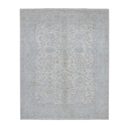 8'X9'9" White White Wash Peshawar Hand Knotted Natural Wool Oriental Rug