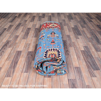 9'X11'6" Blue Extra Soft Wool Afghan Peshawar Hand Knotted Oriental Rug