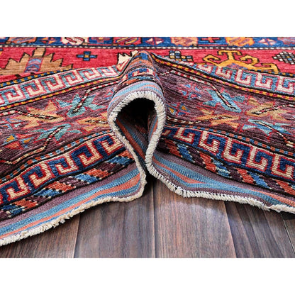 6'2"X8'3" Colorful Caucasian Design Revival Hand Knotted Soft Wool Rug