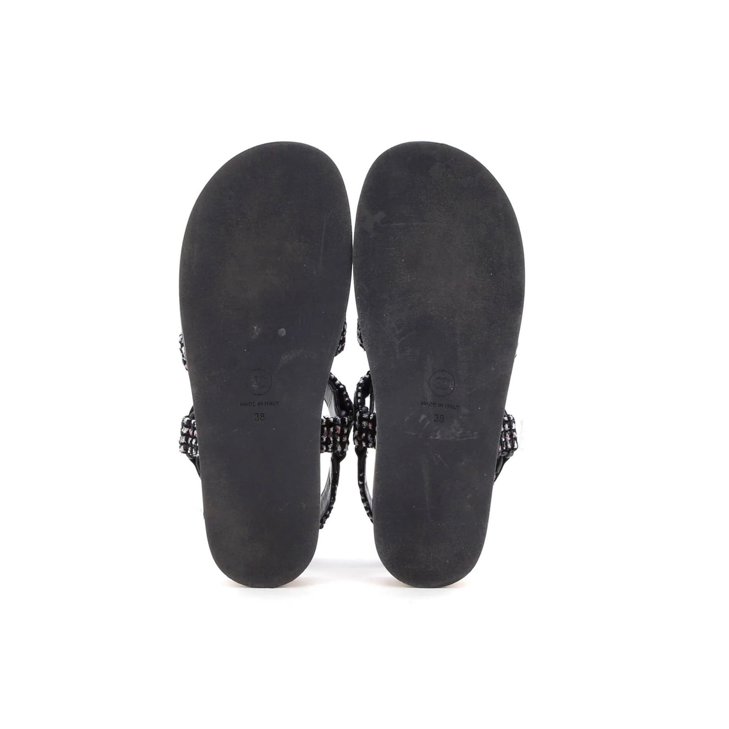 Chanel Women'S Crystal Cc Sandals Tweed