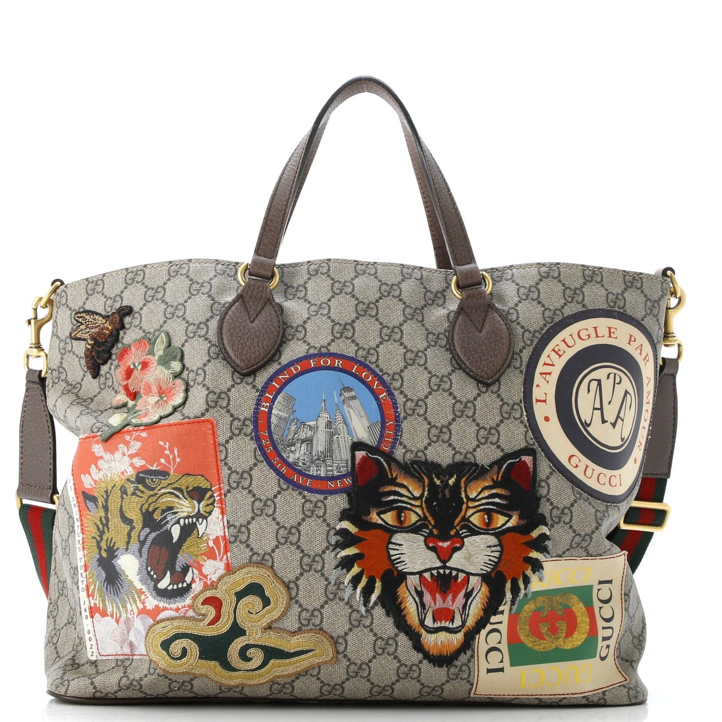 Gucci Courrier Convertible Soft Open Tote Gg Coated Canvas With Applique Large