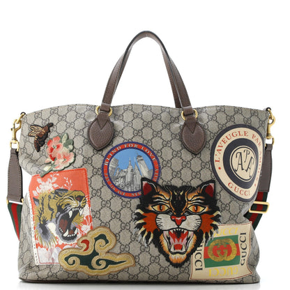 Gucci Courrier Convertible Soft Open Tote Gg Coated Canvas With Applique Large