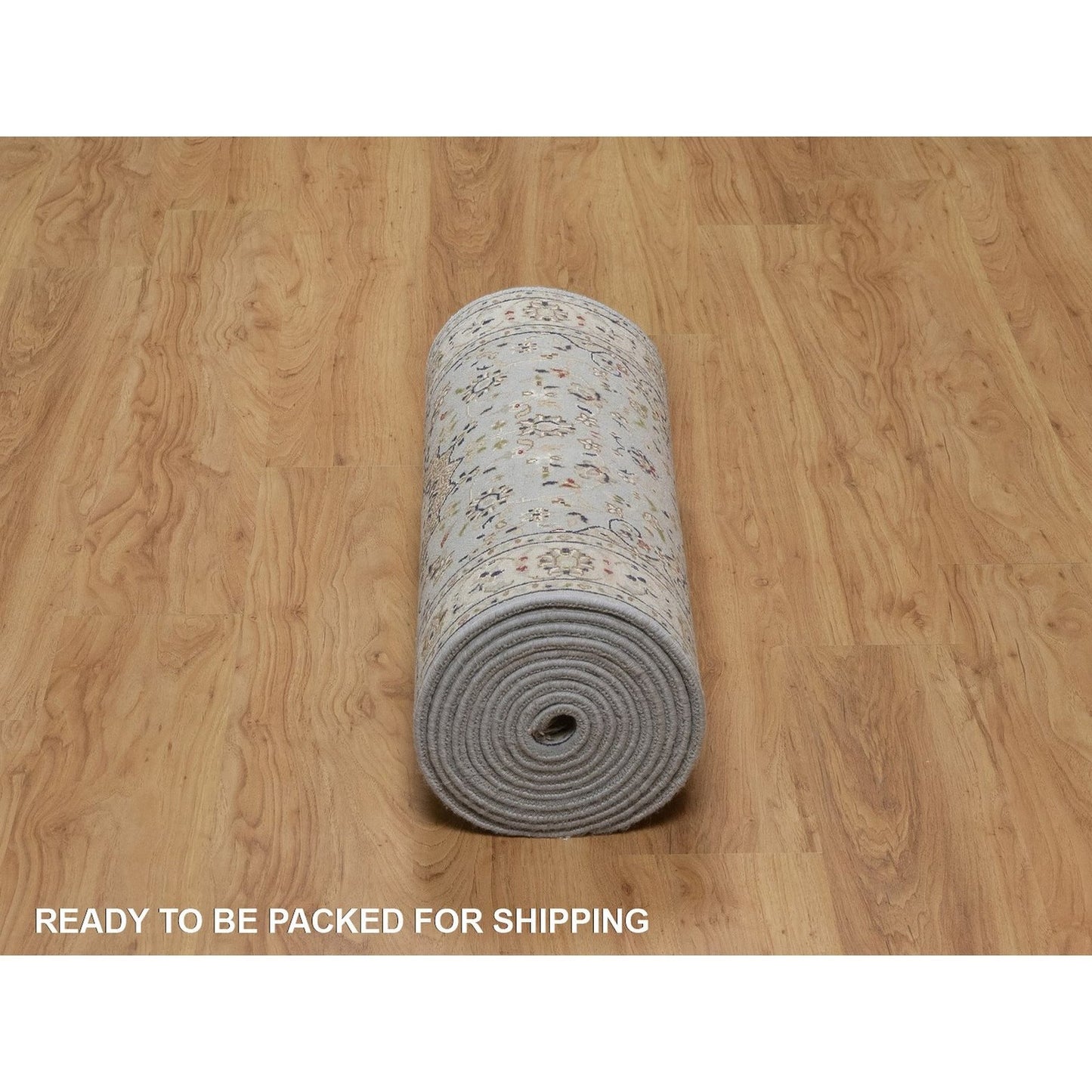 2'7"x16'2" Light Blue Nain 250 KPSI Hand Knotted Wool and Silk Runner Rug