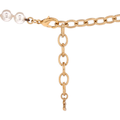 Chanel Cc Pendant Short Necklace Faux Pearls And Metal With Crystals