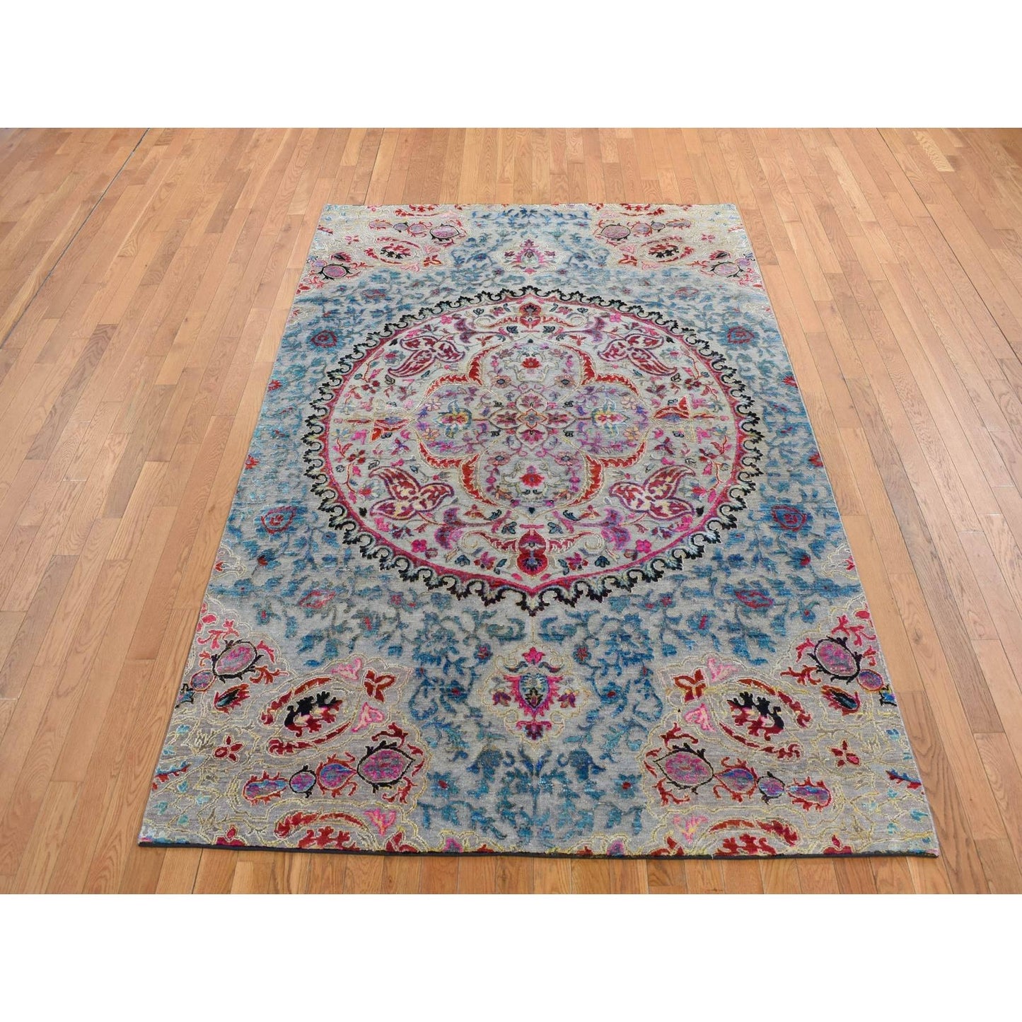 6'X9' Tan Brown Maharaja Design Sari Silk And Wool Hand Knotted Rug