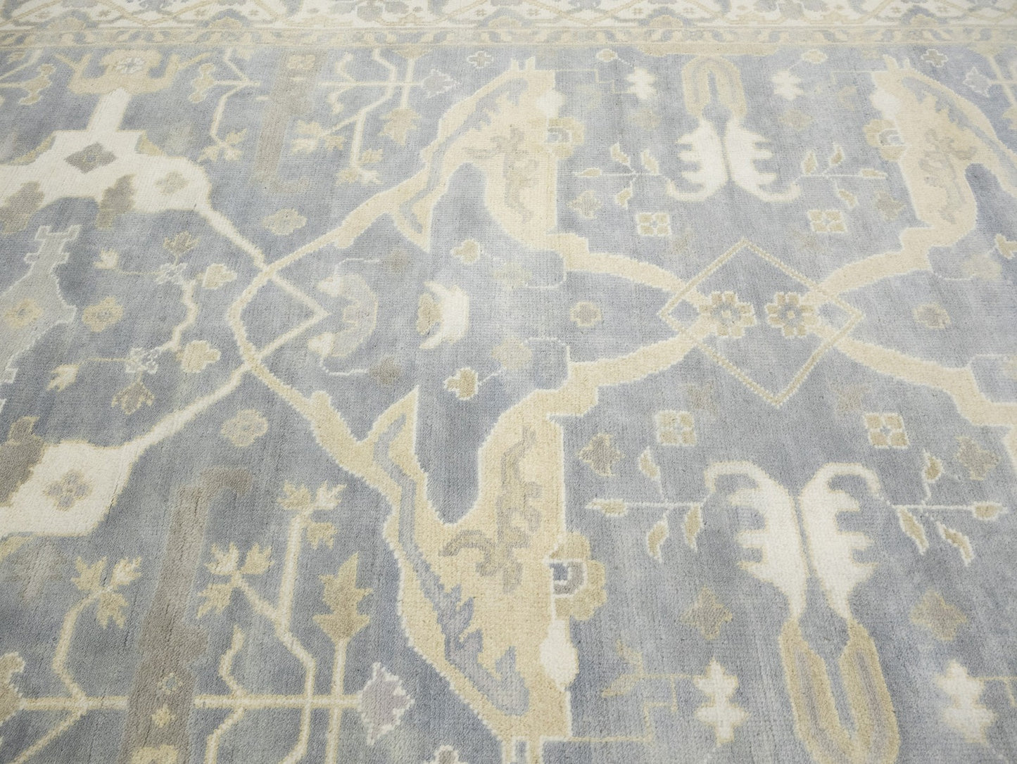 Muted 8X16 Gray Floral Oushak Oriental Rug Handmade Oversized Area Carpet