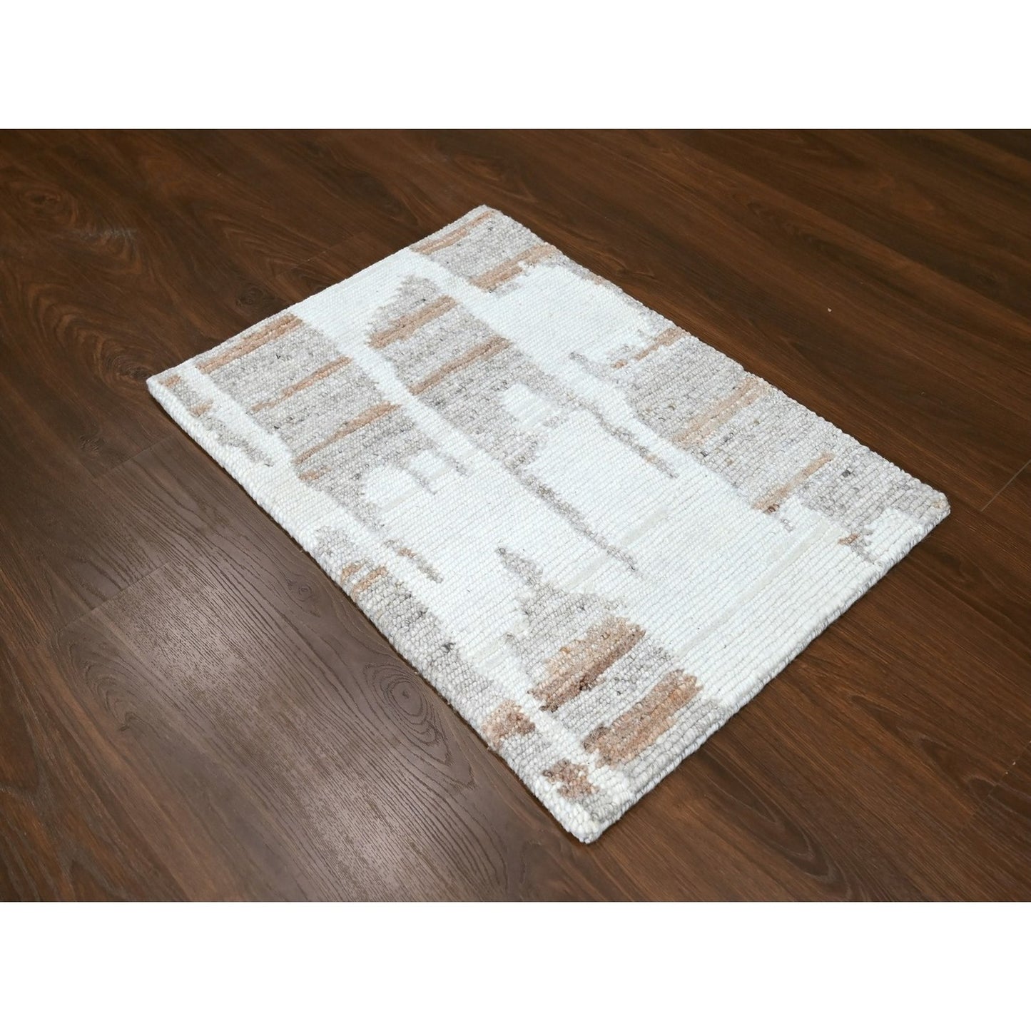 2'1"X3' Ivory Minimalist Swedish Design Flat Weave Hand Knotted Wool Rug