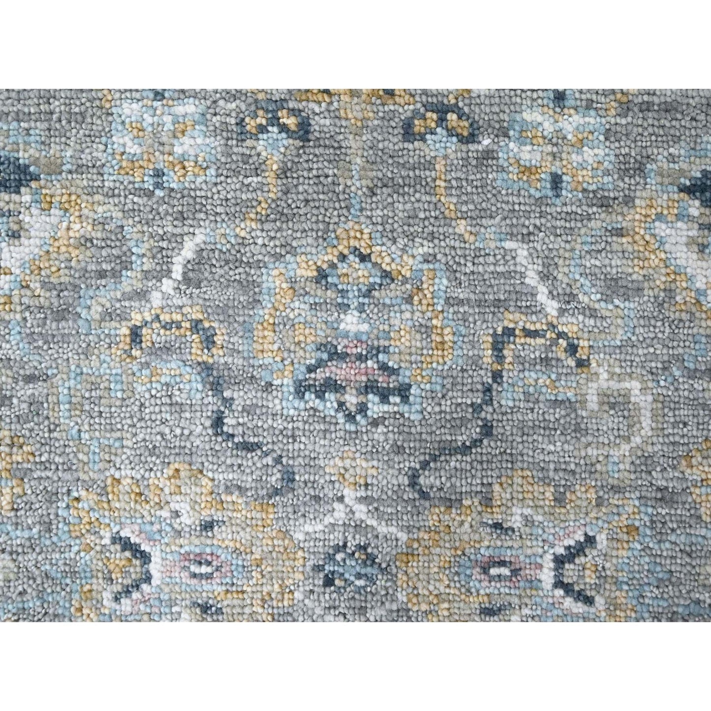 2'7"X8'5" Fossil Gray Oushak Design Hand Knotted Pure Wool Runner Rug