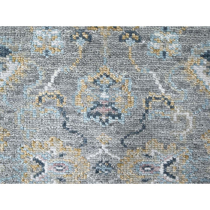 2'7"X8'5" Fossil Gray Oushak Design Hand Knotted Pure Wool Runner Rug