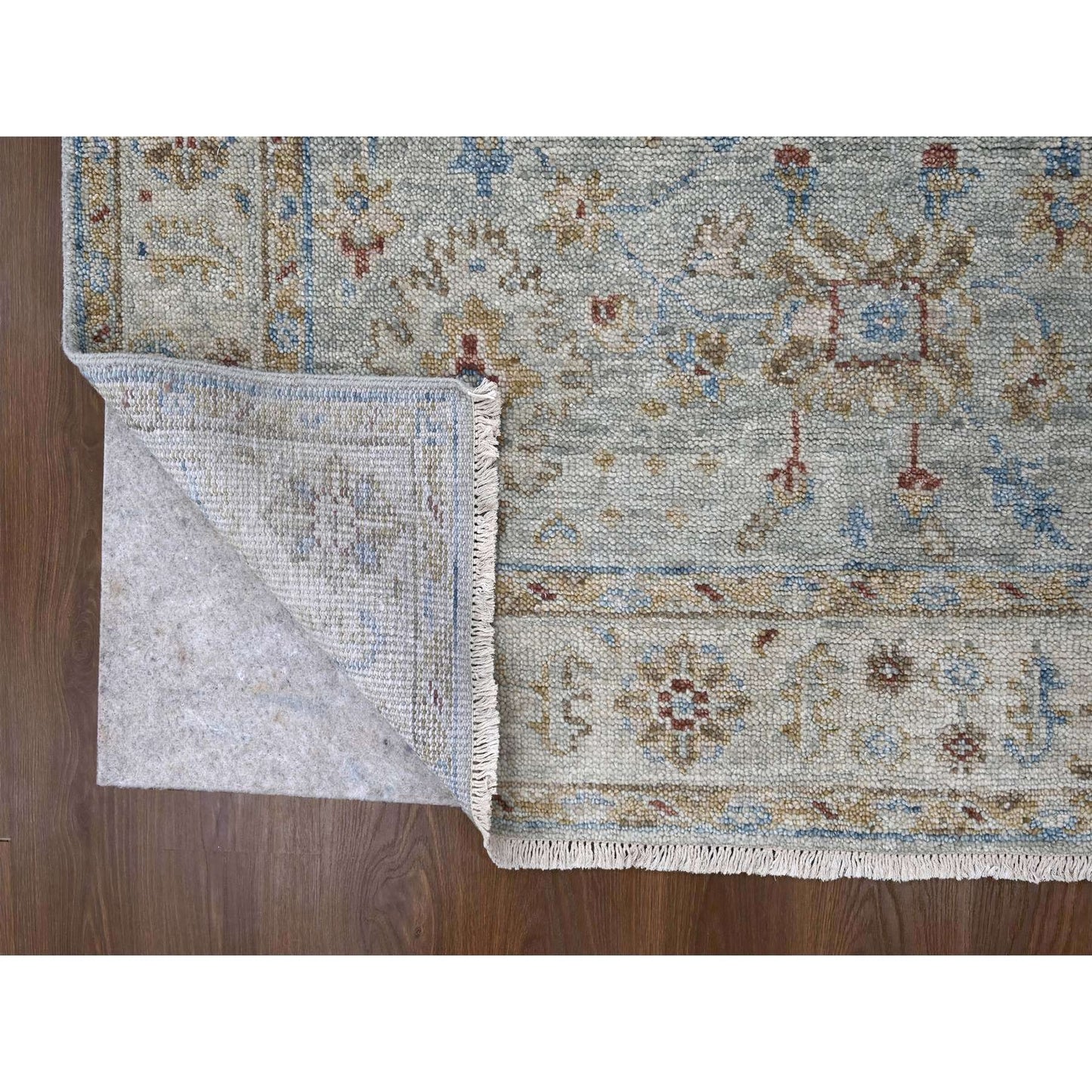 6'2"X9' Wythe Blue Wool Hand Knotted Oushak Design Supple Collection Rug