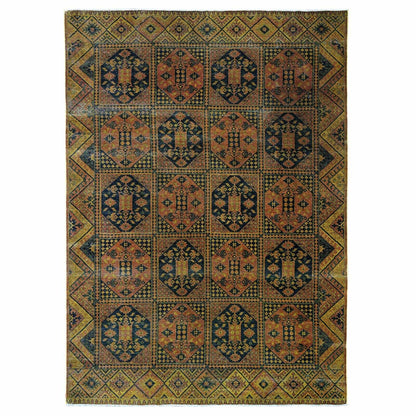 8'10"X12'2" Brown Overdyed Afghan Block Design Hand Knotted Pure Wool Rug