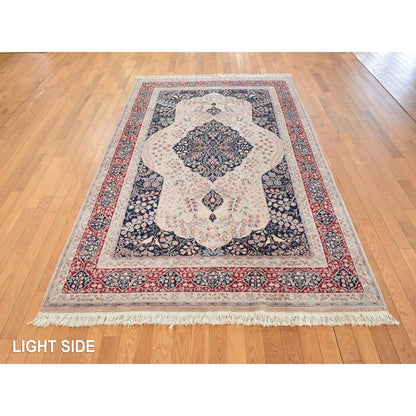 5'8"x8'9" Ivory Vintage Zoroastrian Wool & Silk Hand Knotted 250 KPSI Rug