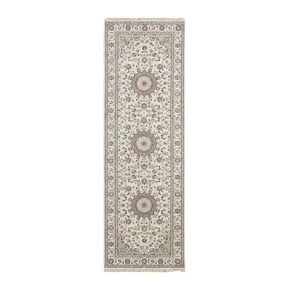 2'9"X8'6" White Nain With Center Motif Flower Design Runner Oriental Rug