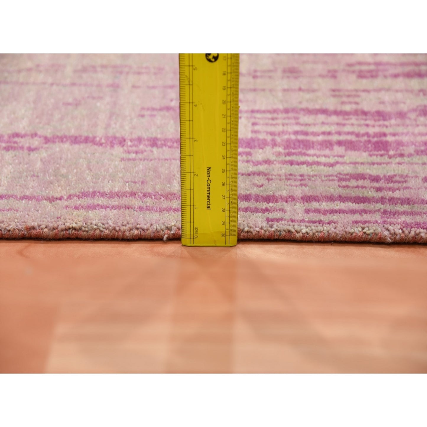 2'7"X10' Pink Hand Knotted Vertical Ombre Design Natural Wool Runner Rug