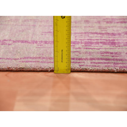 2'7"X10' Pink Hand Knotted Vertical Ombre Design Natural Wool Runner Rug